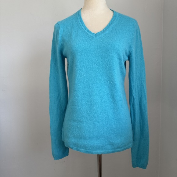 Peck & Peck 2 Ply Cashmere Sweater Women's Large Blue V Neck Timeless Fall Layer - Picture 1 of 7
